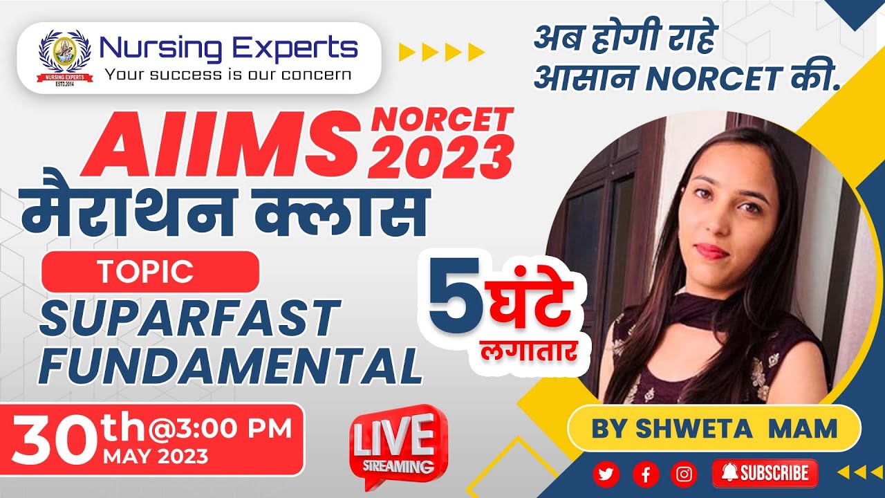 FUNDAMENTAL OF NURSING | AIIMS NORCET 2023 | By Shweta Mam | Nursing Experts