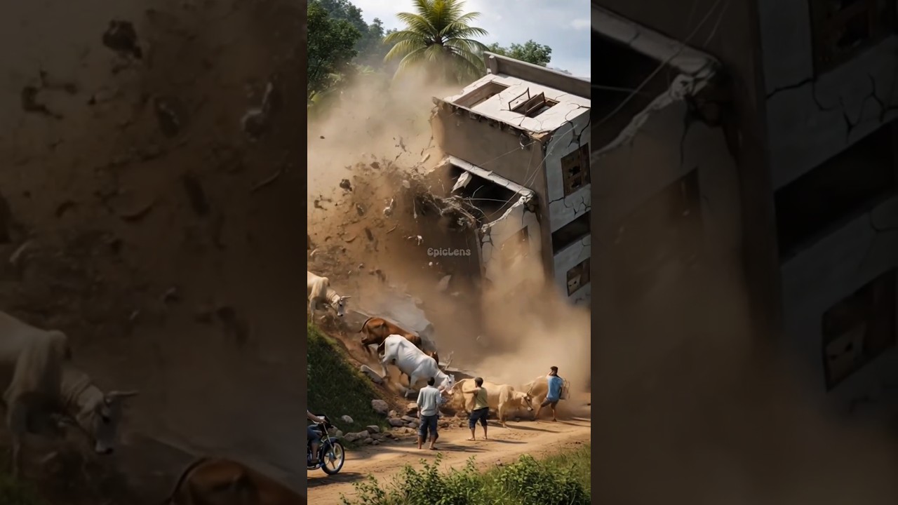 House Collapses Into Gap &ndash; Animals Scatter #landslide #disaster