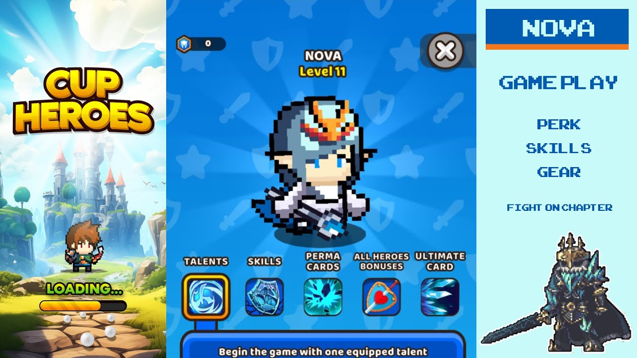 Cup Heroes - [ Hero : Nova ] Game play Perk,Skills,Gear - Fight on chapter