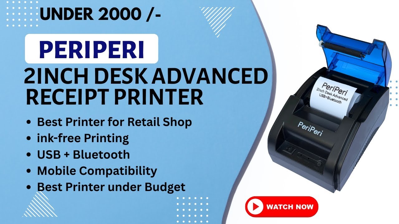 PeriPeri 2Inch Desk Advanced Receipt | No Battery | USB+Bluetooth |