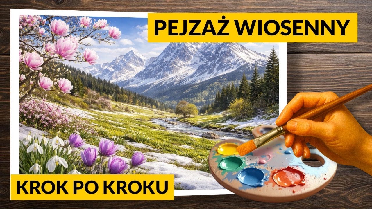 Pejzaż wiosenny | Malowanie krok po kroku, akryl | LIVE