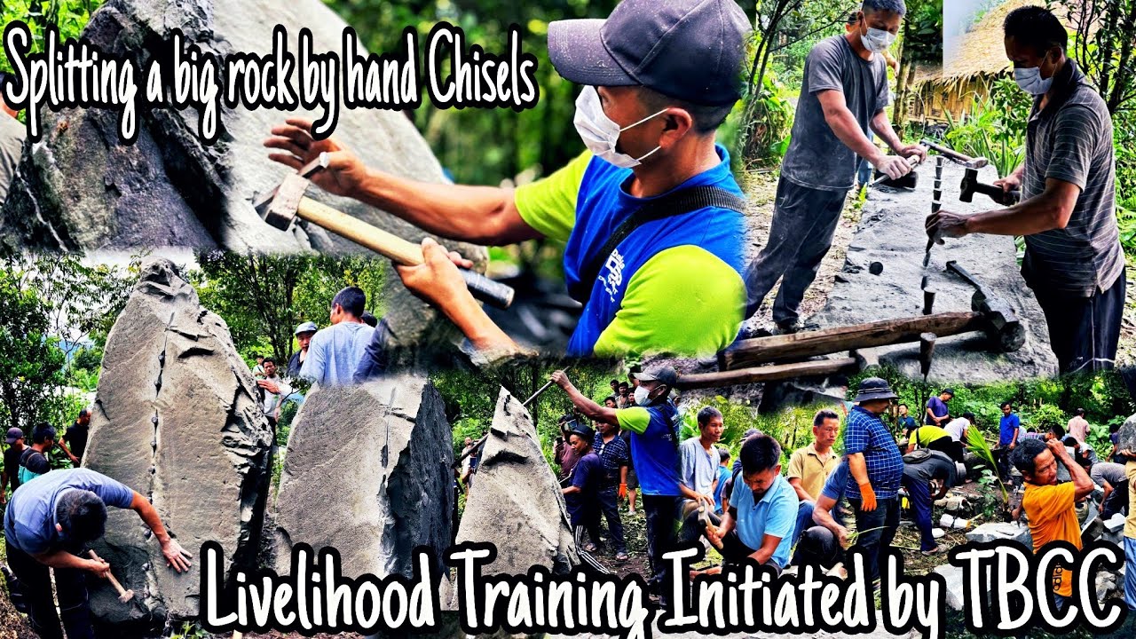 Splitting a big rock by hand Chisels| Livelihood Training Initiated by TBCC| Tirap District (A.P)