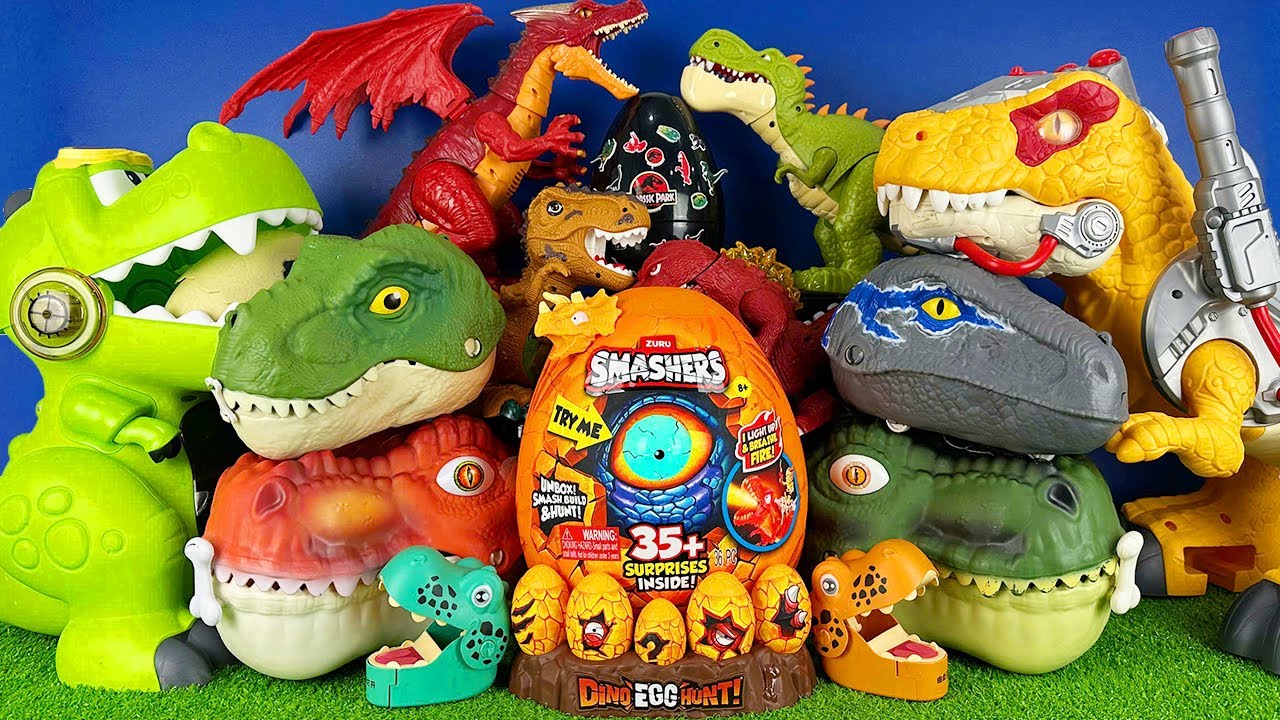 Jurassic World Unboxing Review Asmr Dinosaur Smashers Dino Egg Hunt T-rex Raptors Heads Giga Spino