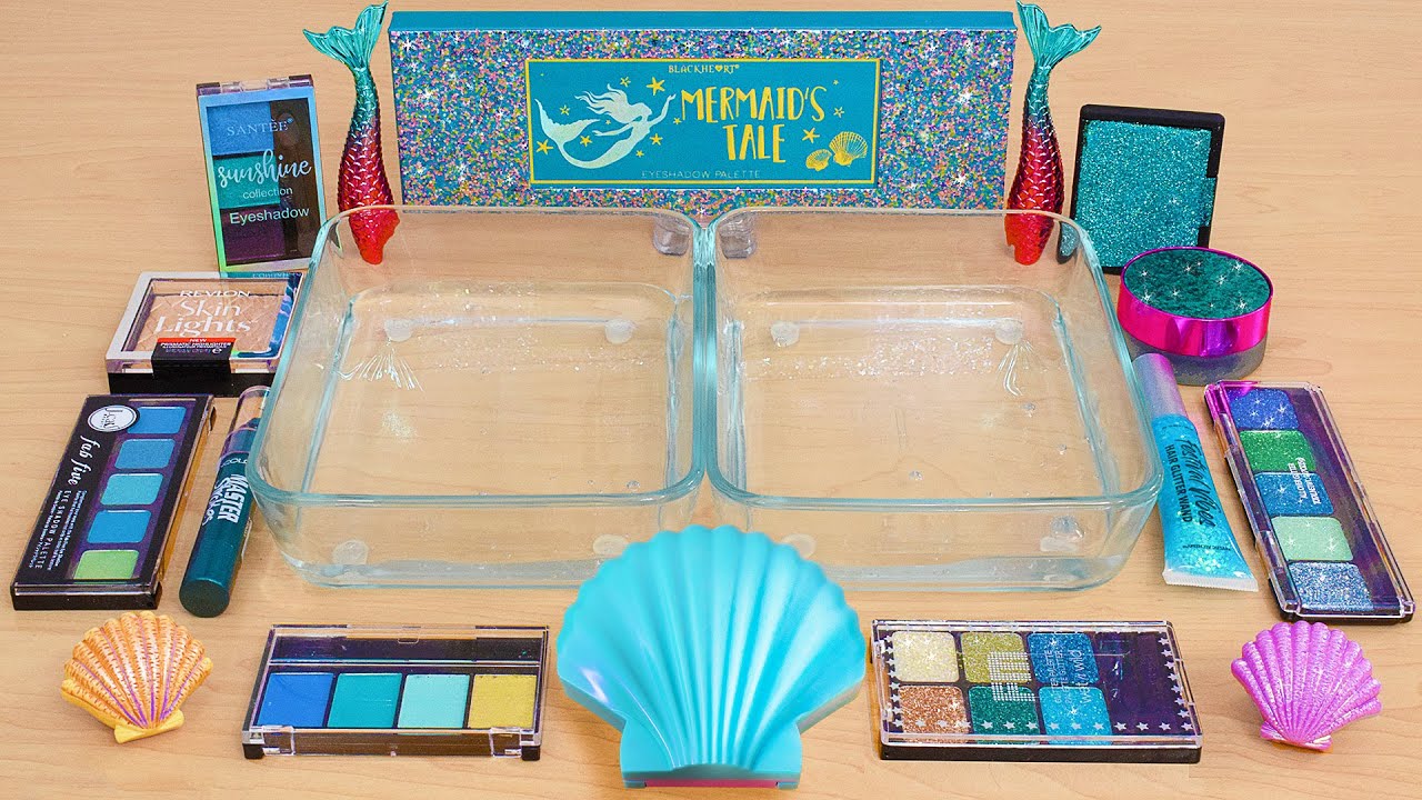 Mermaid Hard vs Soft Makeup Coloring Clear Slime with Eyeshadow and Lip Gloss Satisfying ASMR Slime