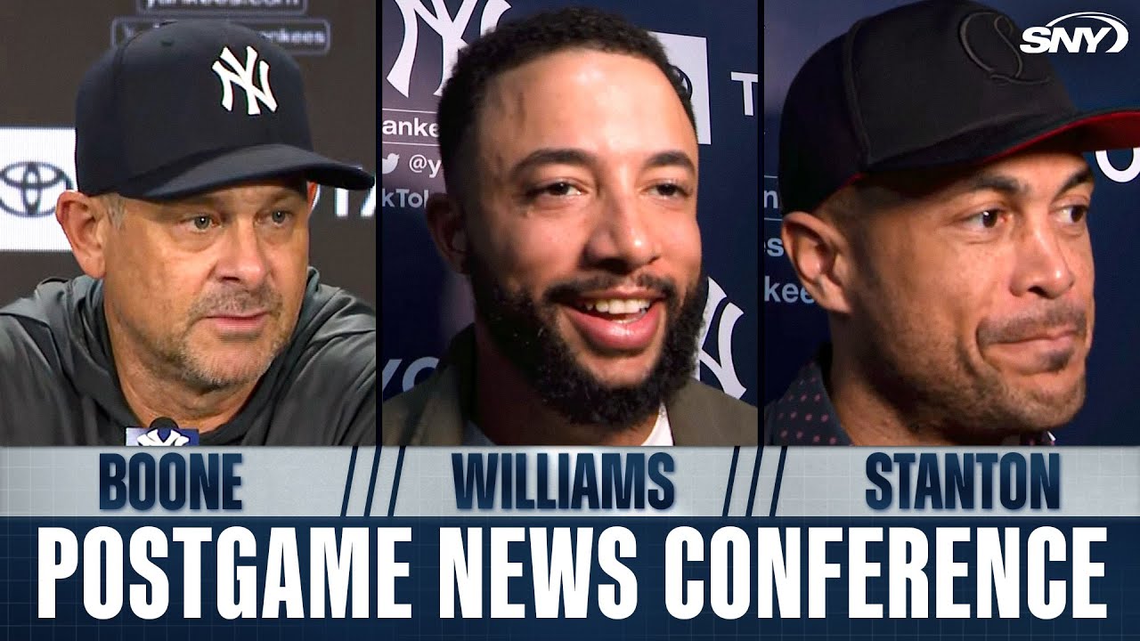 Aaron Boone, Devin Williams and Giancarlo Stanton react to Yankees' trades , beating the Rays