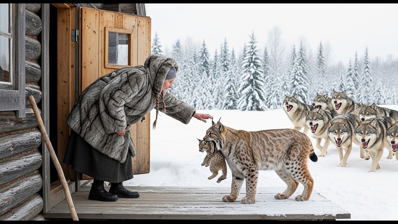 🐱-71°C 70-Year-Old Lonely Woman Saves Mother Lynx and Her Cub from a Wolf Pack | 100 Days