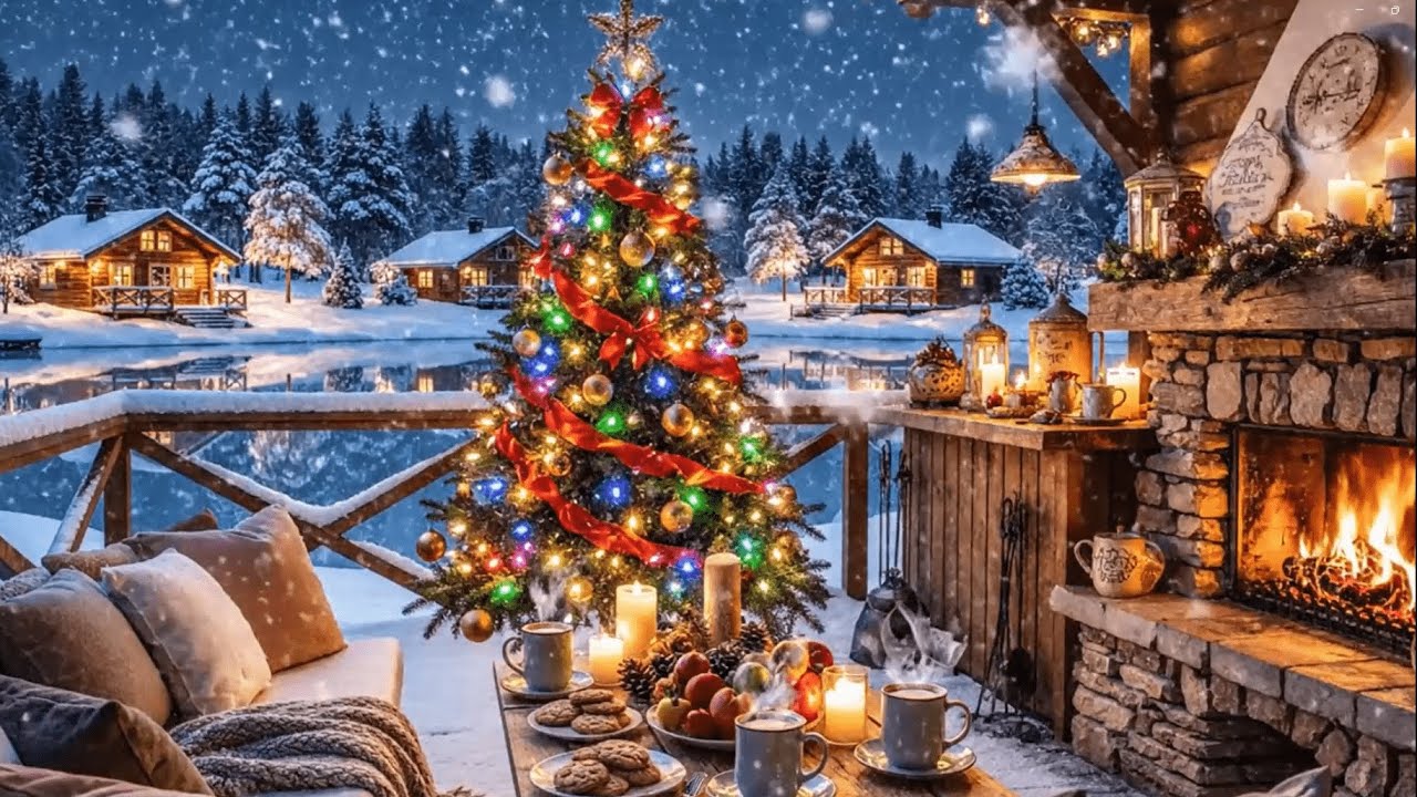 Jazz Relaxing Music at Cozy Cabin Ambience to Study ❄️ Snowfall, Fireplace Sounds for Sleeping 🔥