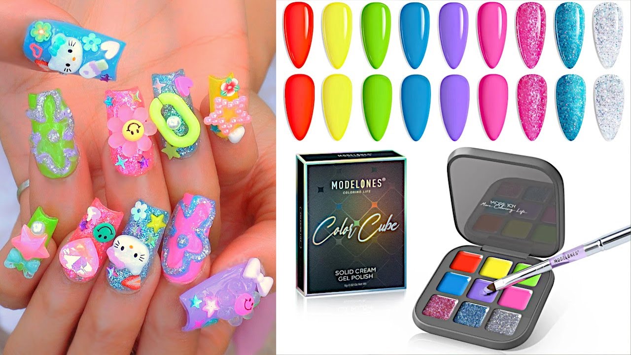 testing out MODELONES COLOR CUBES!! Apres Dupe Soft Gel Irregular Nail Art DIY