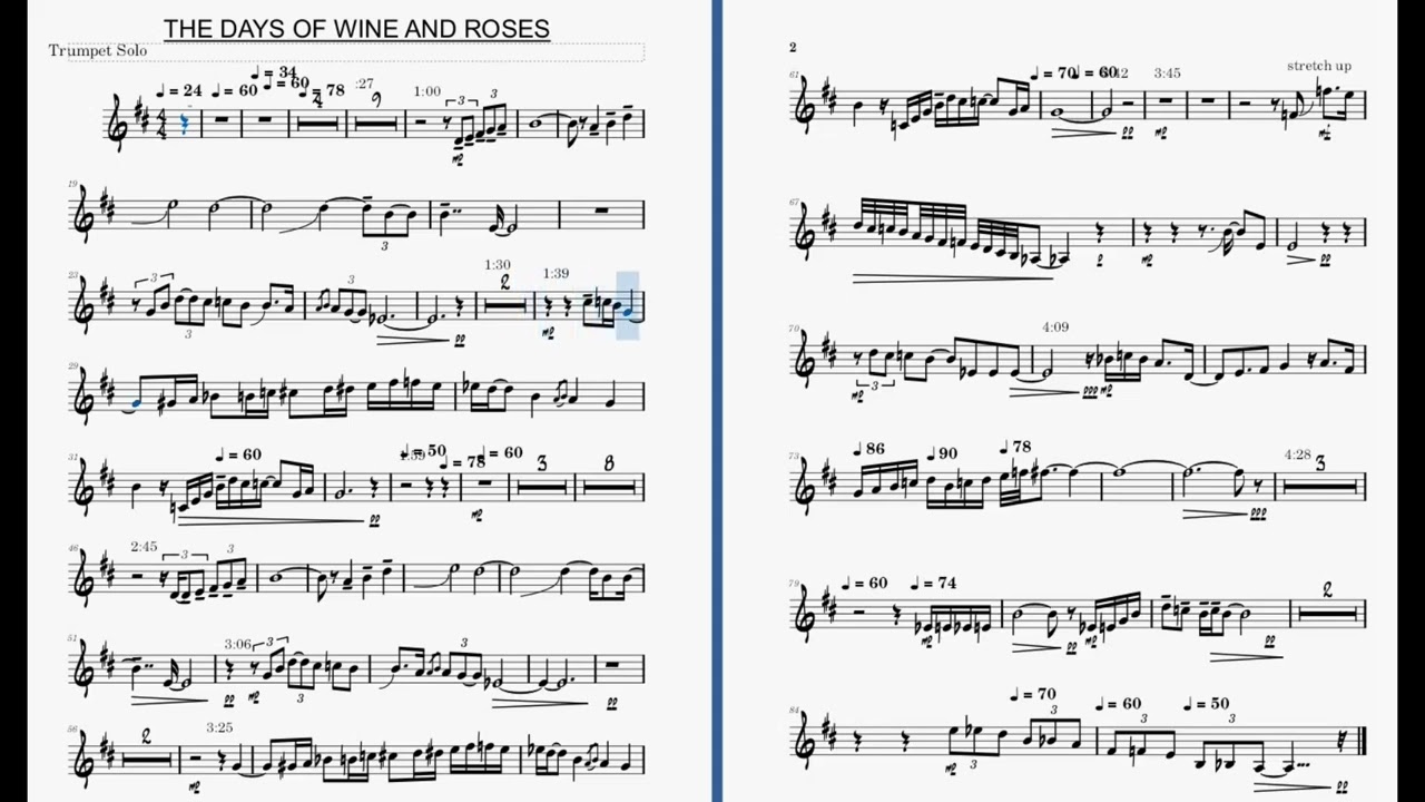 Days of Wine and Roses   trumpet solo score with accompaniment