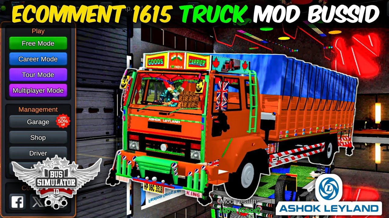 How to Add ECOMMENT Truck Mod in Bus Simulator Indonesia | 1615 | Ashok Leyland Truck Mod Bussid