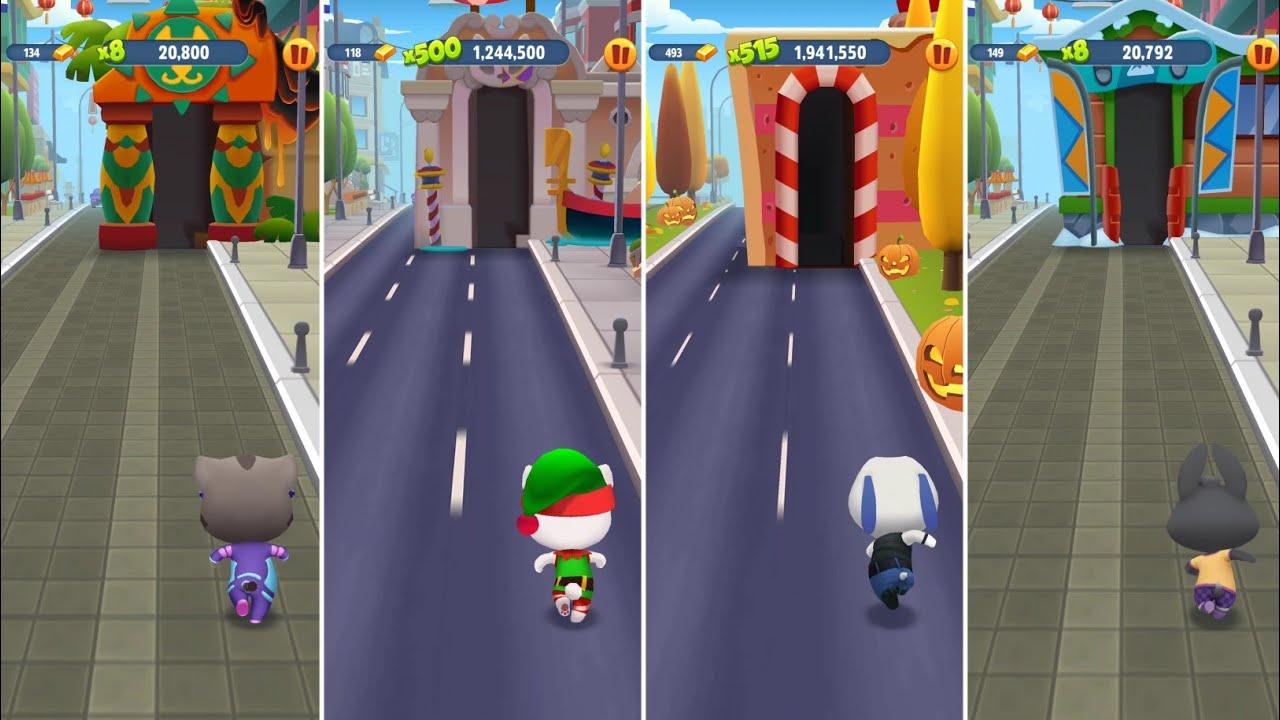 Talking Tom Gold Run Gamer Tom vs Elf Angela vs Deputy Hank vs Talking Becca Android Gameplay