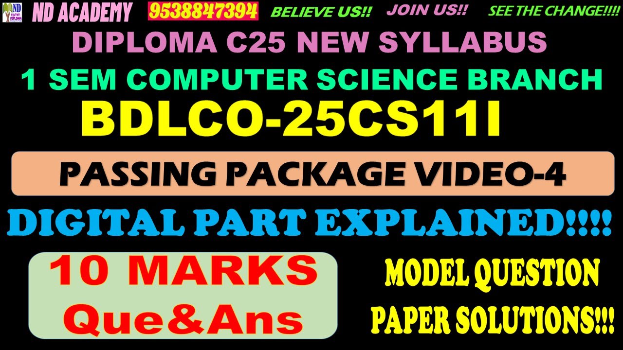 DIPLOMA C25 BDLCO PASSING PACKAGE VIDEO-4- |10 MARKS MQP PROBLEMS EXPLAINED |25EC11I |25CS11I
