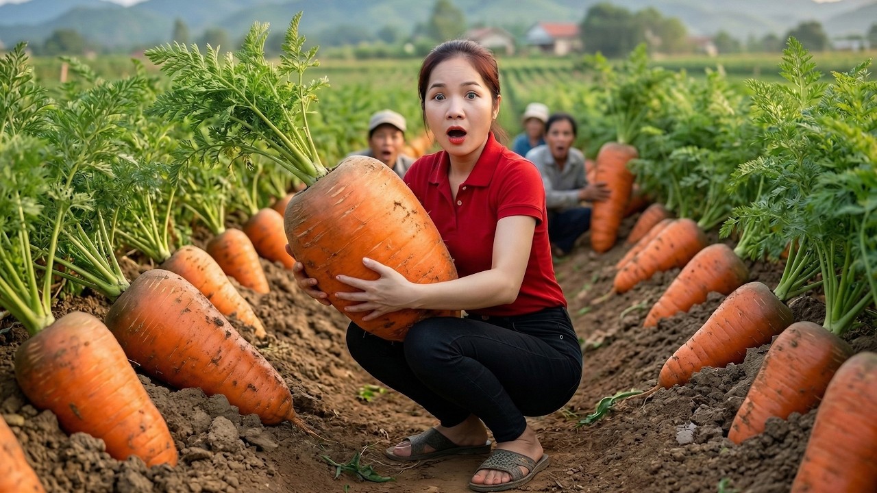 TIME LAPSE - Harvesting 1000+kg of carrots from the field and took them to the market to sell.