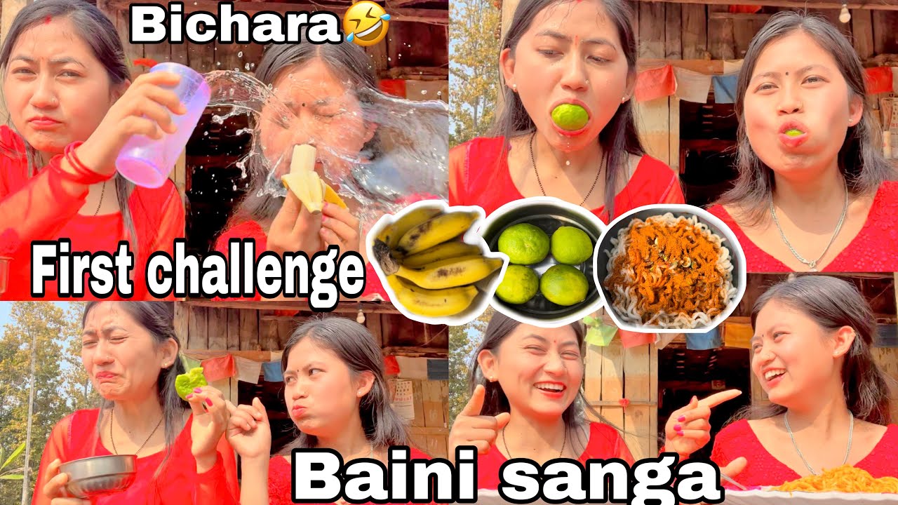 First challenge with sister || hot 🥵 & spicy 🌶 Current with banana & lemon 🍋 || Sundar❤️binita