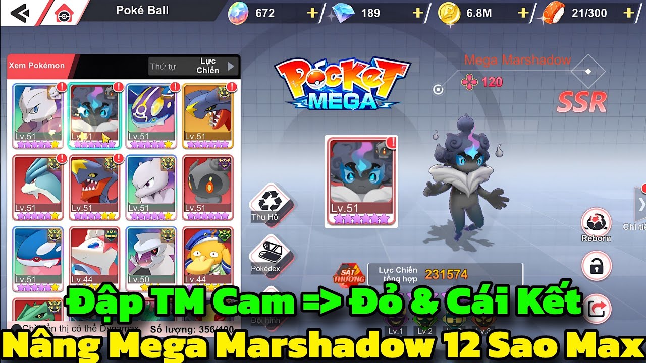 Pocket Mega - Nâng Mega Marshadow 12 Sao Max +6 Cấp Trainer & Nhờ Vợ Đập TM Cam Lên Đỏ Và Cái Kết