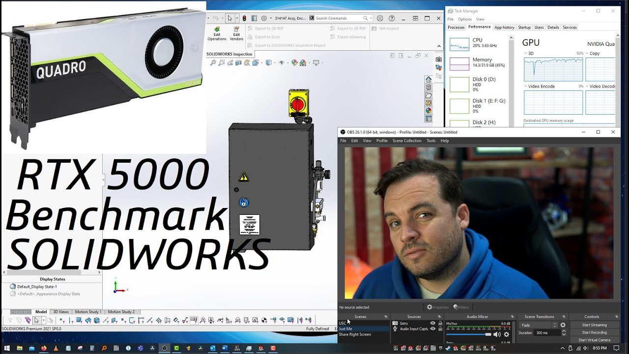 Nvidia RTX 5000 Benchmark in Solidworks, Visualize, Furmark and multiple applications at ONCE