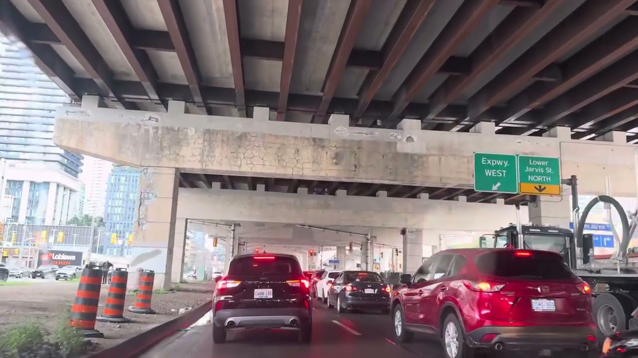 Driving in the heart of toronto downtown canada 