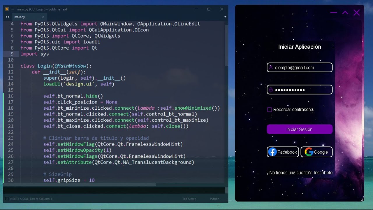 GUI  Moderna - Aplicación de inicio de sesión en PyQt5