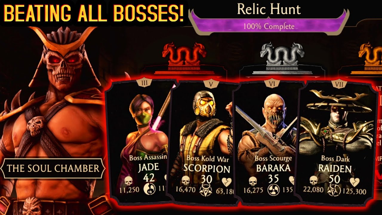 MK Mobile. Fusing Shao Kahn. Destroying All Relic Hunt Bosses on Beginner Account.