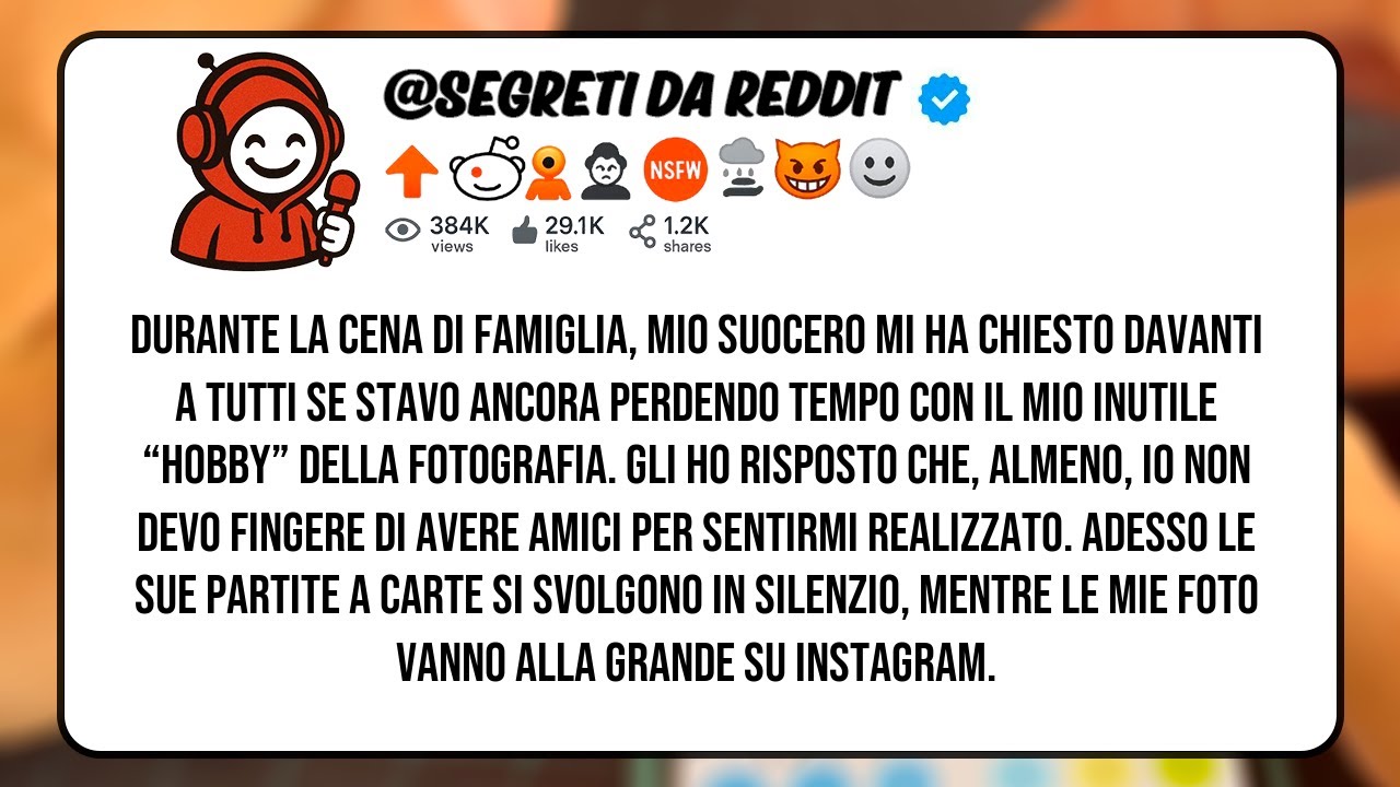 Durante la cena di famiglia, mio suocero mi ha chiesto davanti a tutti se stavo ancora perdendo temp