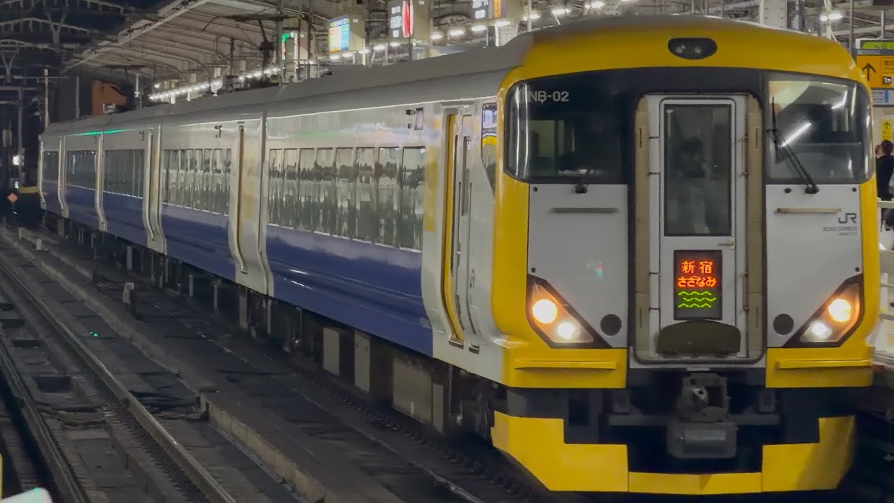 【4K高画質】E257系500番台ﾏﾘNB-02編成（セカンドナンバー）の臨時特急新宿さざなみ4号新宿行きが秋葉原駅5番線を通過するシーン（9048M）2026.2.11 17:55
