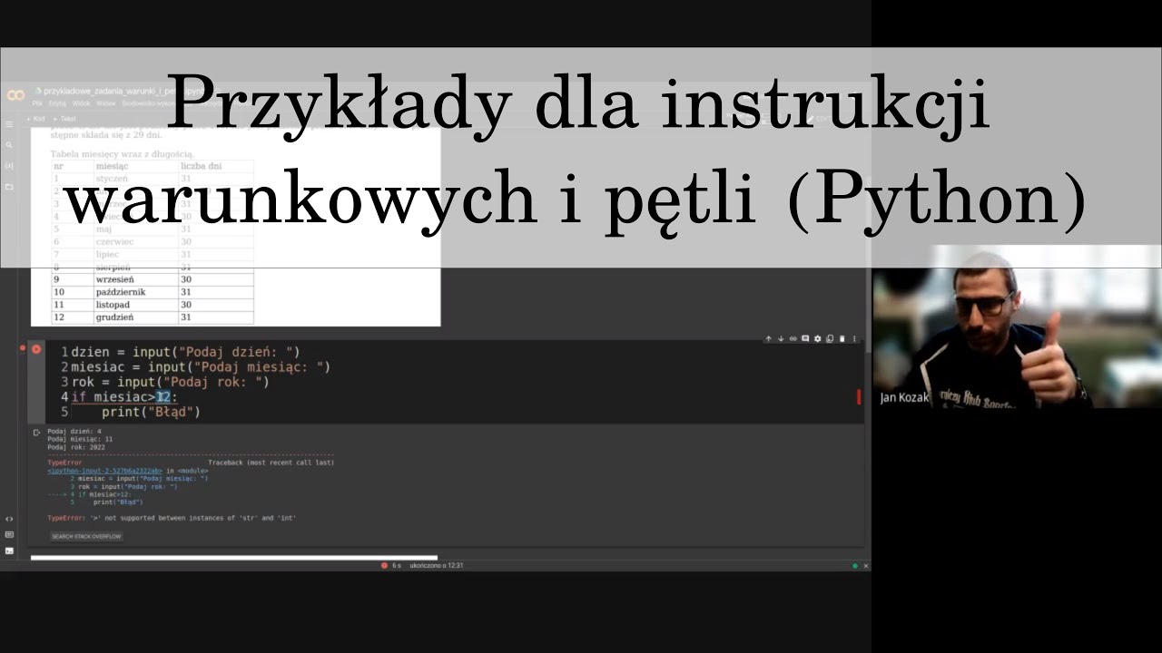 Przykłady dla instrukcji warunkowych oraz pętli -- Python (podstawy)