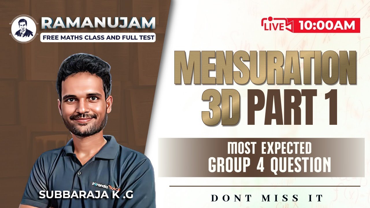RAMANUJAM FREE MATHS CLASS AND TEST | MENSURATION (3D ) PART 1 | DONT MISS IT | Subba Raja