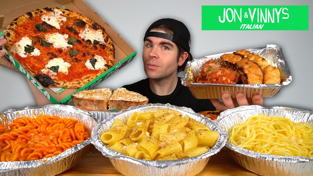 ITALIAN FOOD MUKBANG! Pasta, Pizza, Bruschetta , Meatballs + Jon & Vinny&rsquo;s Italian