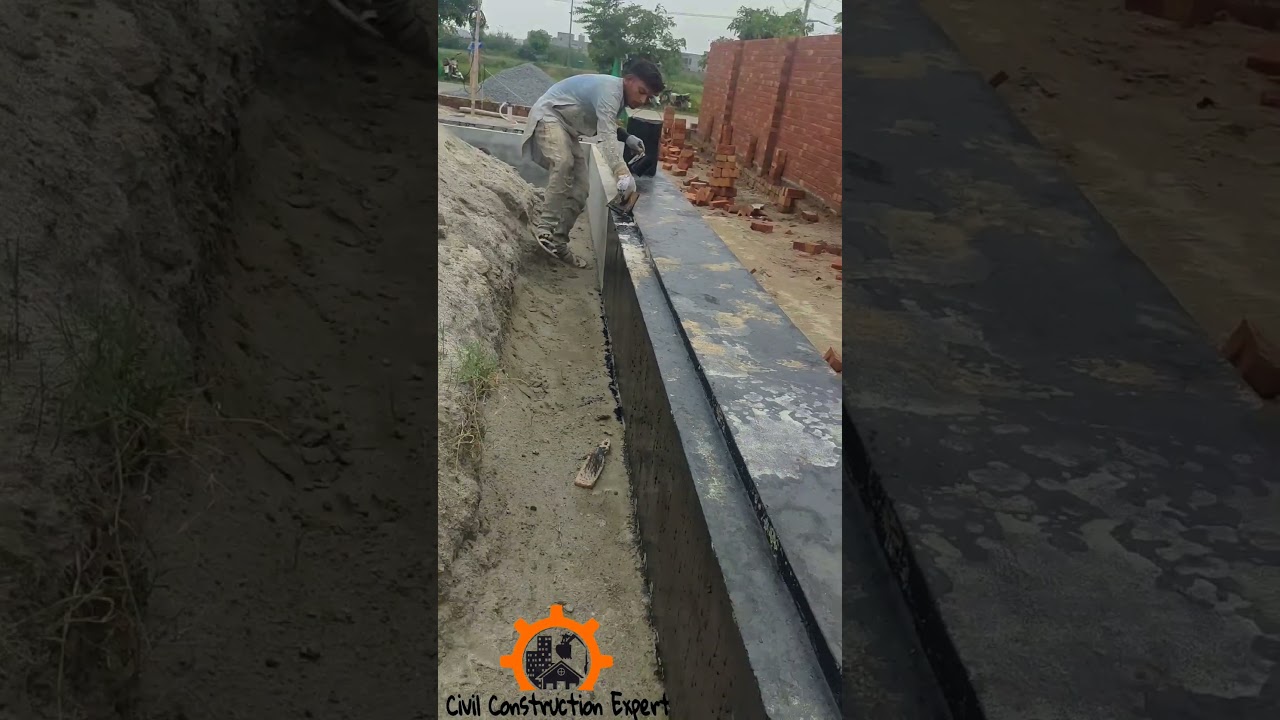 Bitumen Coating  at DPC || Hot Bitumen || #civil #construction #youtubeshorts #reels