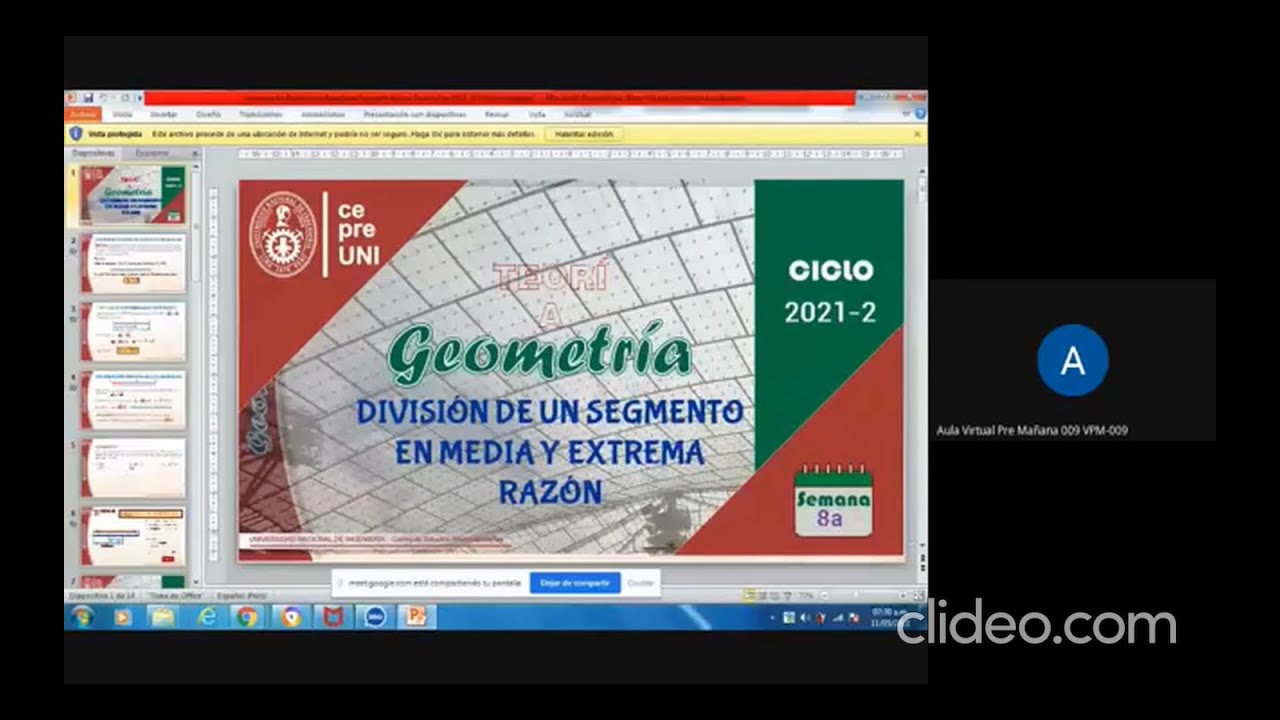 CepreUNI - Geometría 8.1 / DIVISION DE UN SEGMENTO EN MEDIA Y EXTREMA RAZON