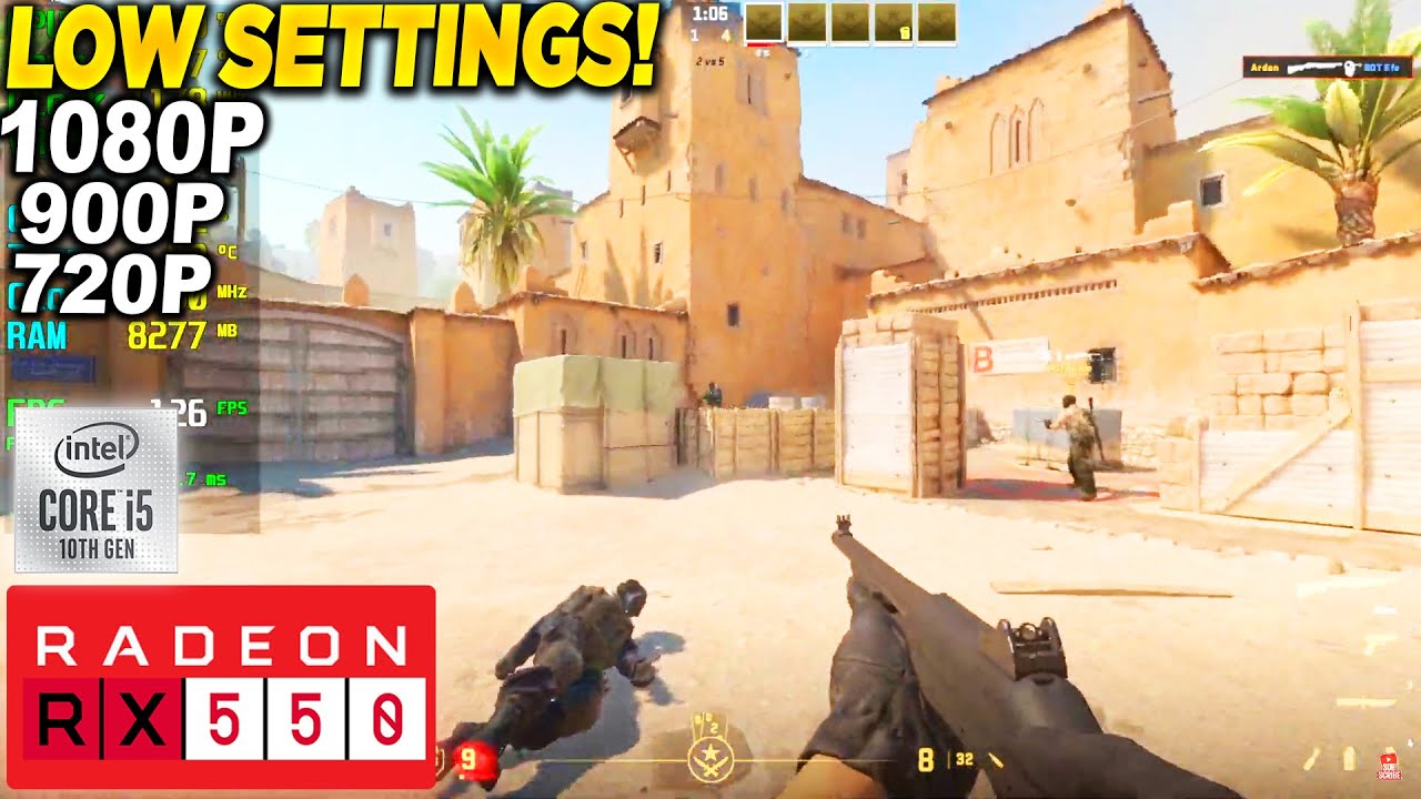 Counter Strike 2 RX 550 - 1080p 900p 720p Low,