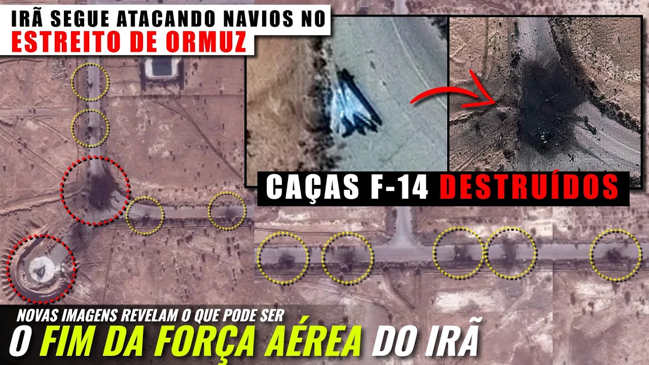 Imagens de satélite: DESTRUIÇÃO de caças F-14 / Estreito de Ormuz FECHADO: Irã segue atacando navios