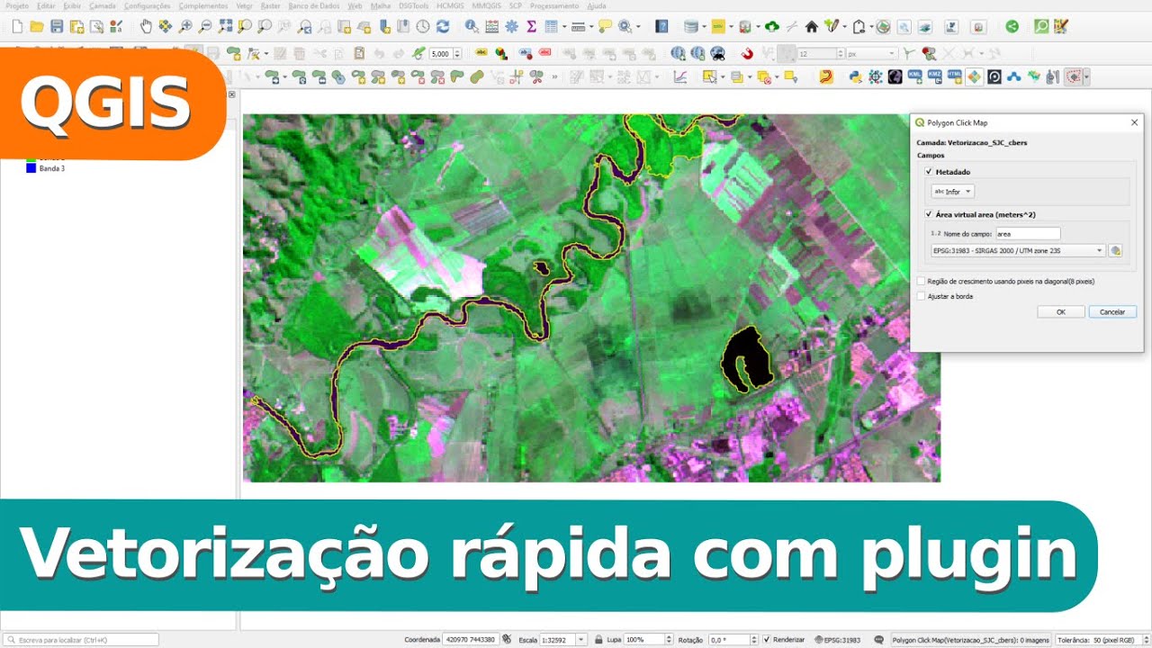 Vetorização rápida com o plugin Polygon by clicking in map image no QGIS