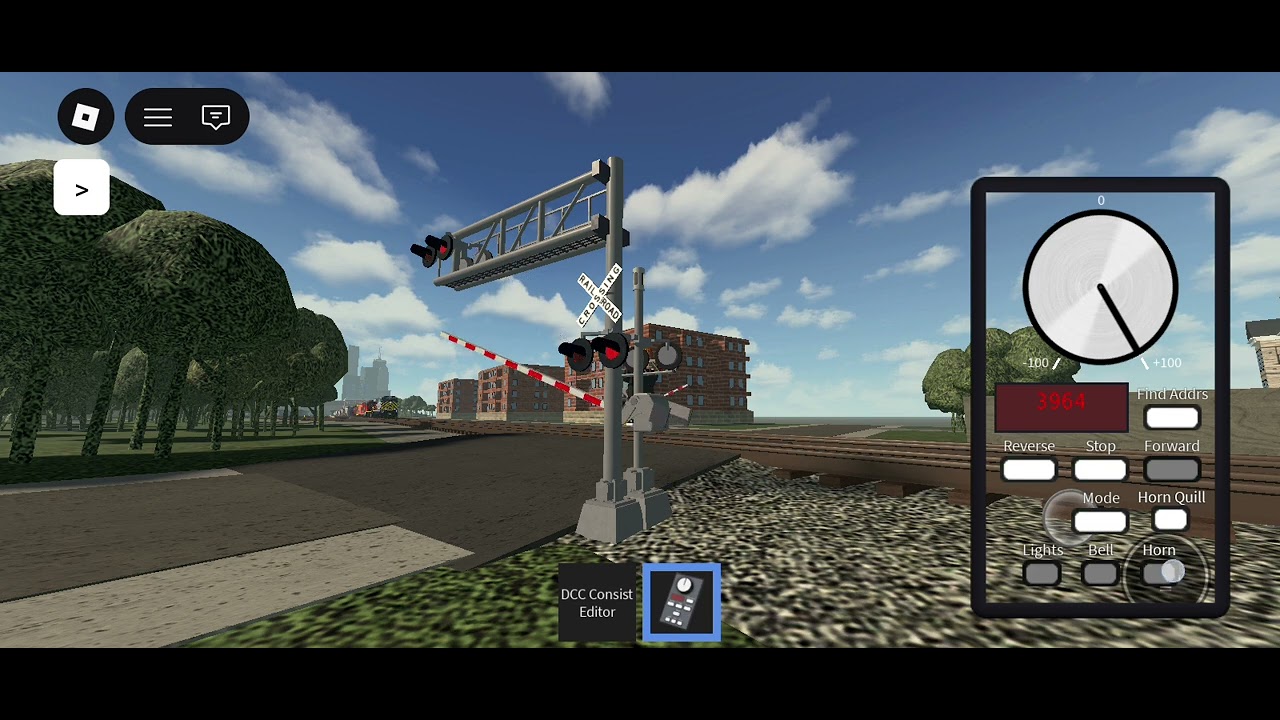 (Ro Scale Southline District) CN manifest train speeds past Krazy City Union Terminal Station 