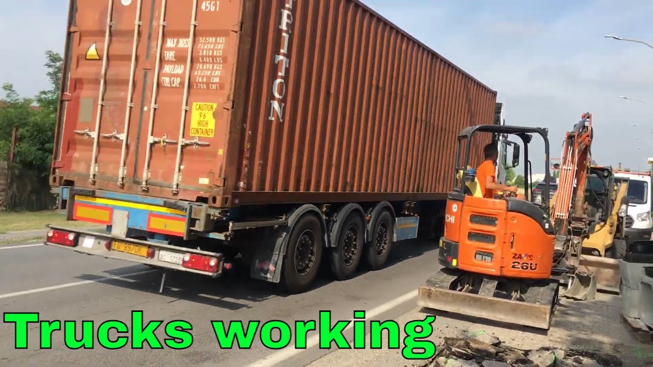 Trucks and machines working