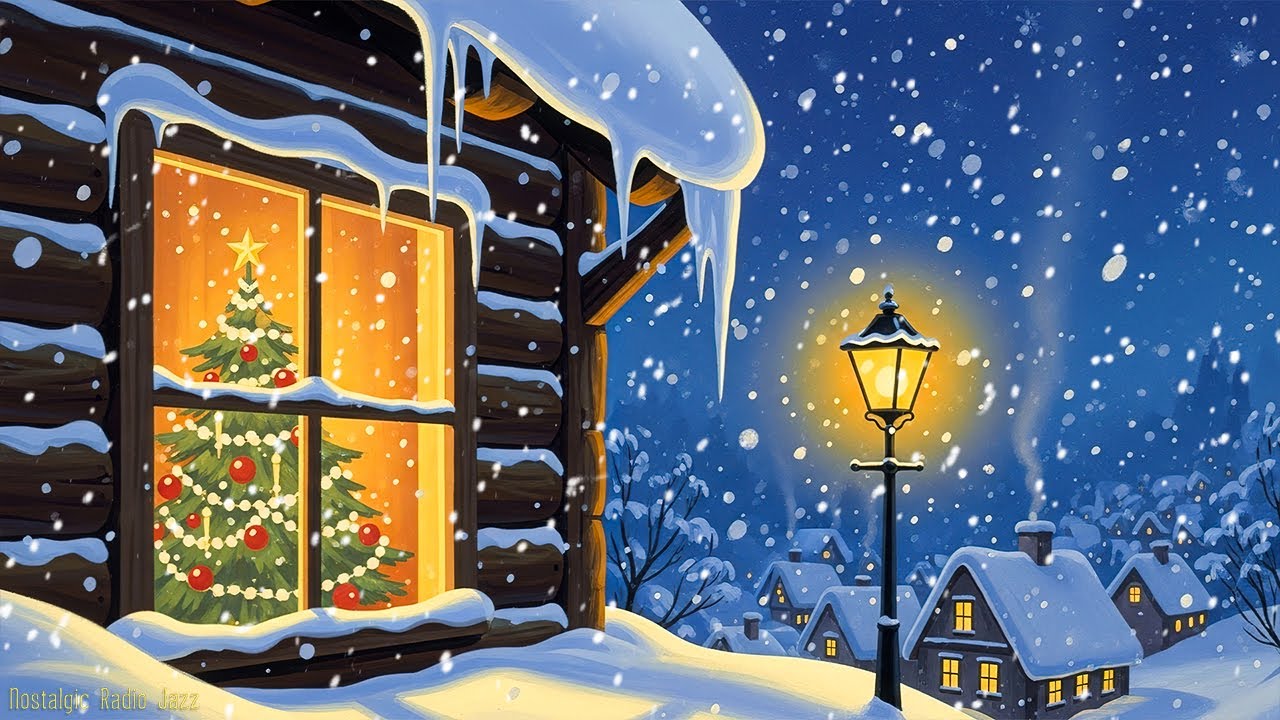 peaceful winter night 1930s🎄crackling fireplace &  christmas vintage oldies playing in another room