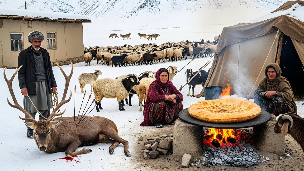 Afghanistan Winter Hunt | Fresh Deer Meat on Fire + Bread to Stay Alive
