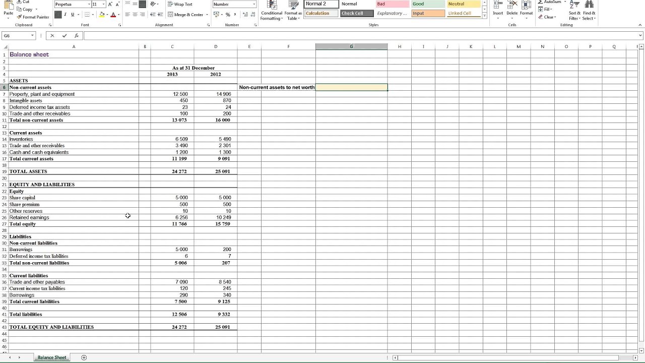 Calculating Non-Current Assets to Net Worth  in Excel