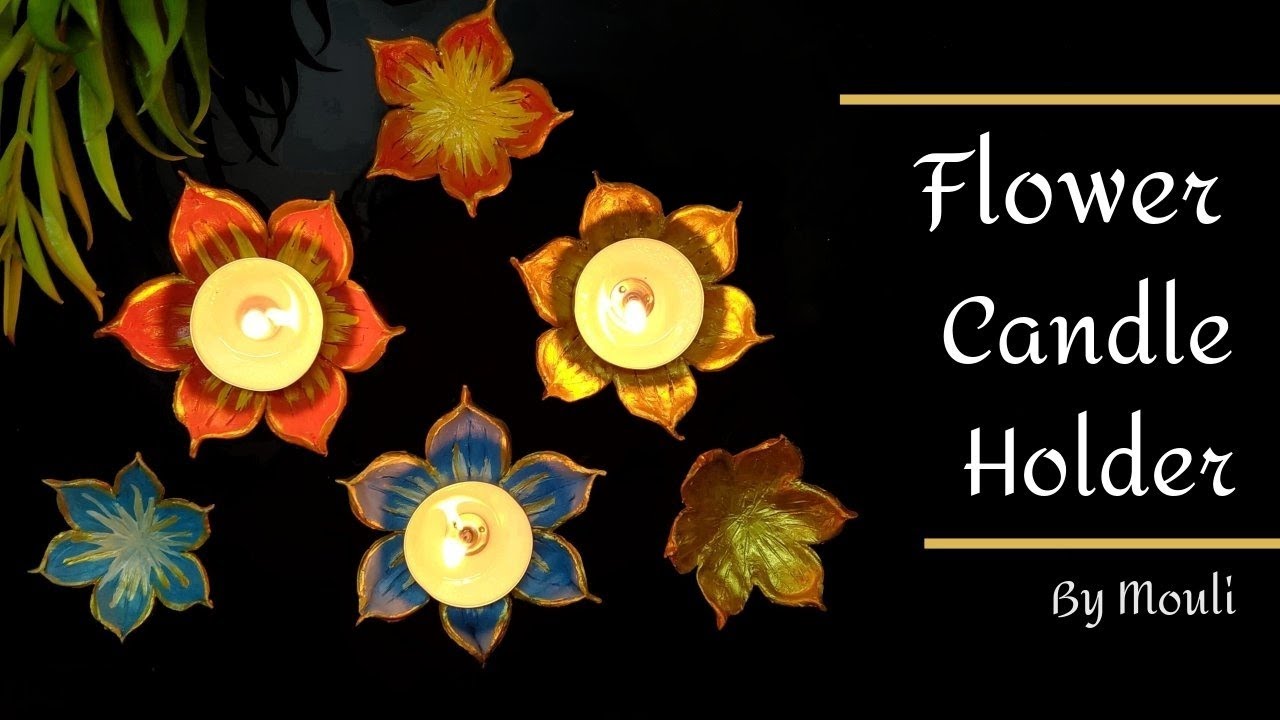 Flower candle holder/ Tea light candle holder/ DIY candle holder/Clay candle holder/ Diwali crafts