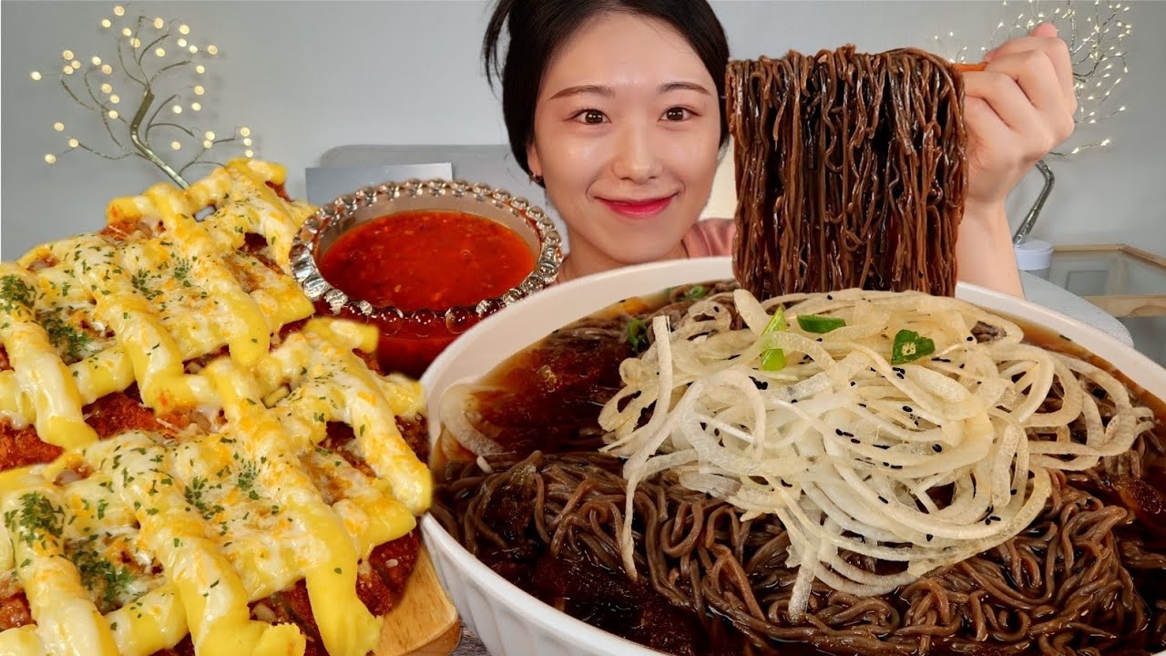 ASMR 폭염이니까🧊시원한 냉모밀에 피자돈까스 먹을게요 리얼먹방 :) Soup noodles with buckwheat noodles Pizza pork cutlet MUKBANG