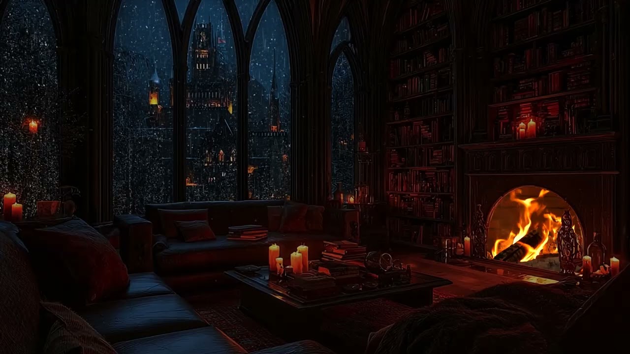 Ancient Gothic Castle at Night | Heavy Rainstorm & Fireplace ASMR for Deep Sleep and Calm Mind