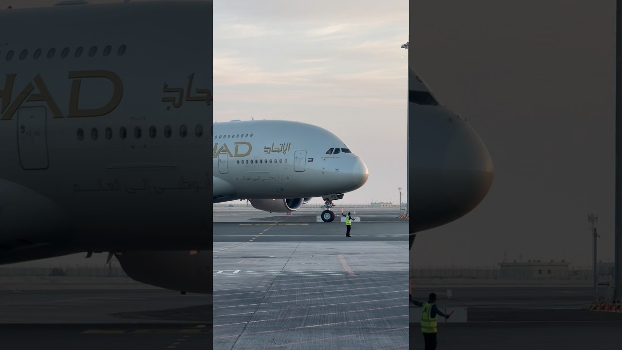 Our Etihad A380 making an entrance 🧊 #airplane #aviation #A380