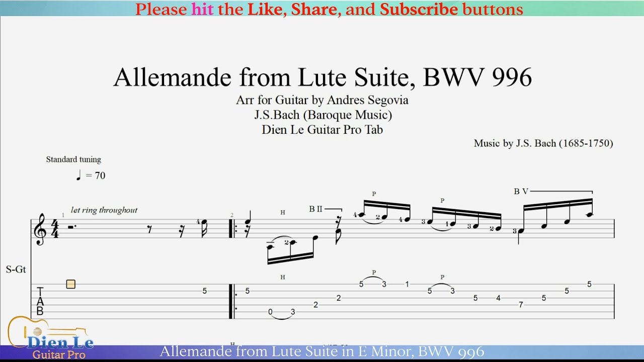 Soulful Allemande from Bach’s Lute Suite in E Minor | Guitar Tab | BWV 996