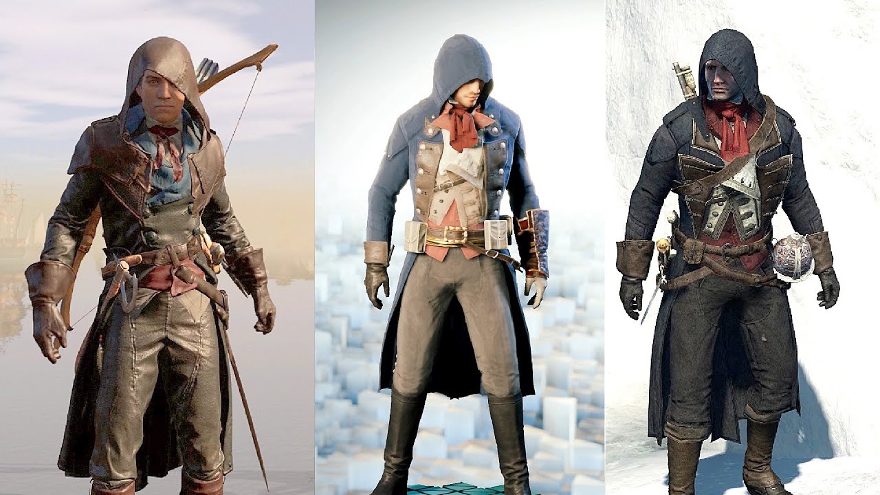 Arno Dorian `s Outfit Montage in Assassin's Creed Unity , Rogue , AC3 Remastered Ultra Settings