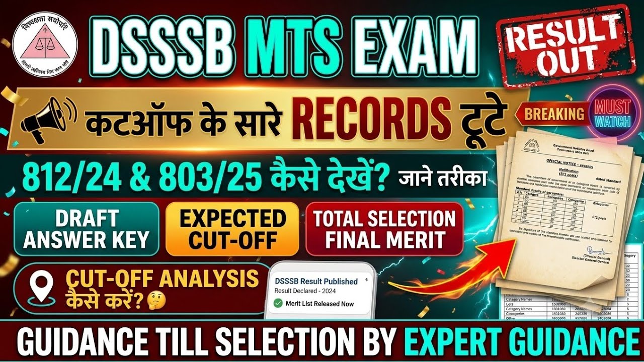 DSSSB MTS Cut Off 2024 | DSSSB MTS Post Code 812/24 e-Dossier Cut Off & Result Update