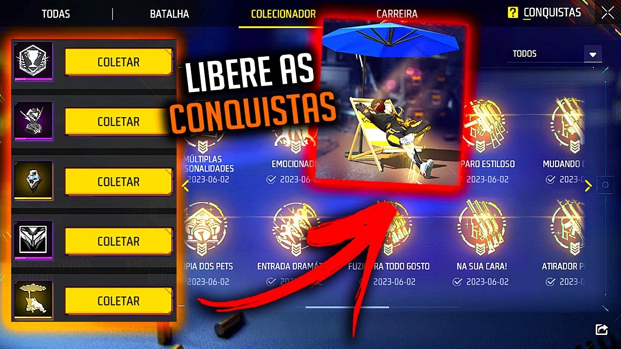 COMO DESBLOQUEAR TODAS CONQUISTAS E GANHAR EMOTE GRÁTIS! LIBERAR COLOCAR TÍTULO PERFIL FREE FIRE ff