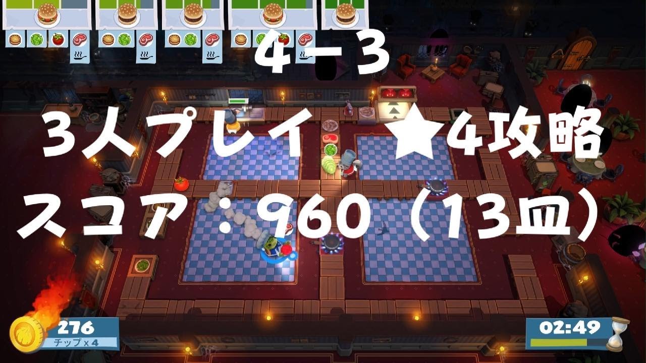 【オーバークック】ストーリー1 4-3 3人攻略【王国のフルコース】