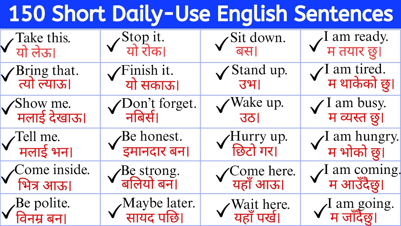 150 коротких английских предложений для повседневного использования с непальским переводом | Ежед...