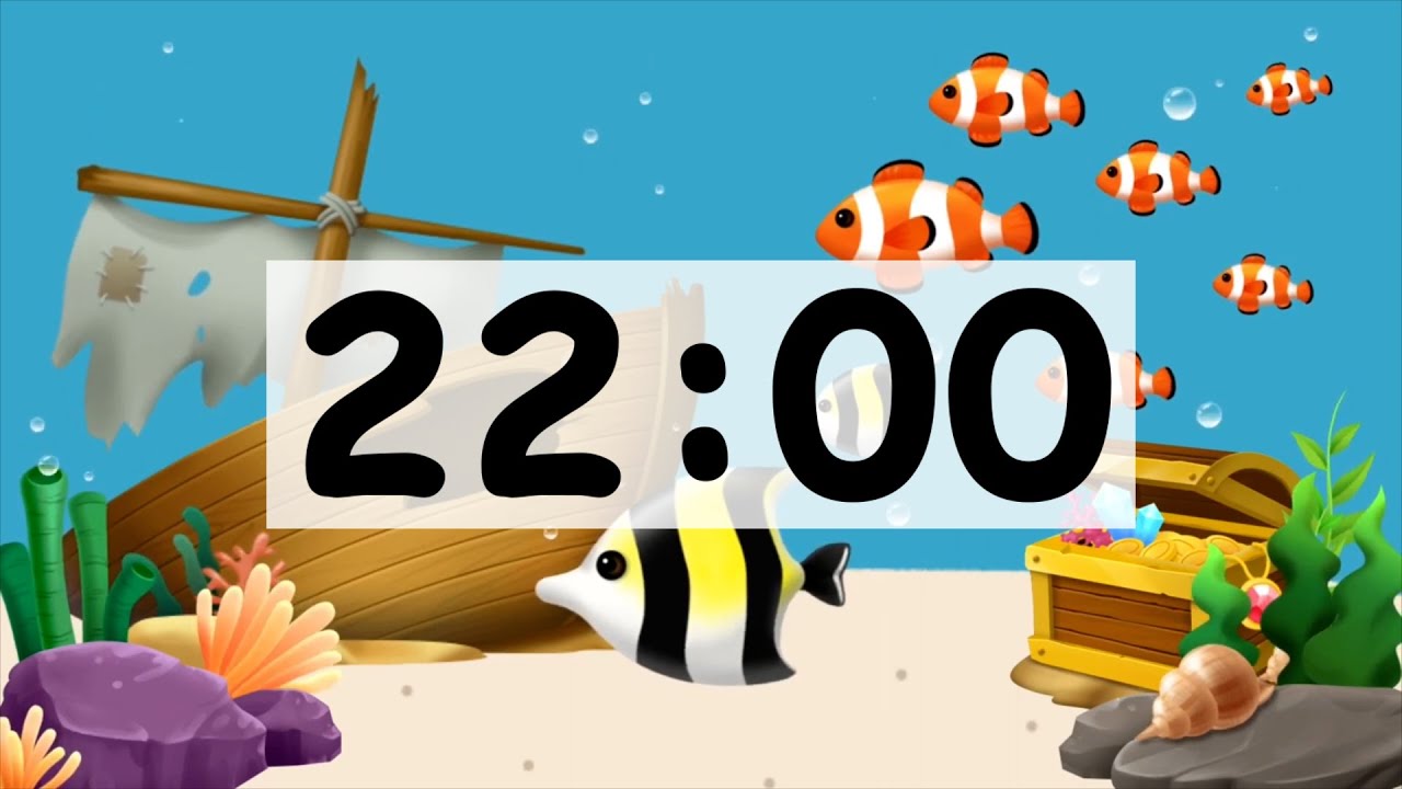22 Minute Countdown Timer Alarm Clock With Music, Timer for Kids Animal Fish