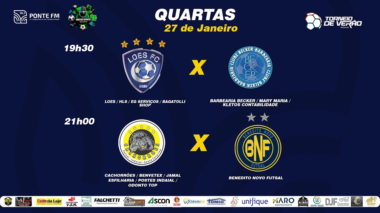 AO VIVO | Quartas de Final – Torneio de Verão Indaial 2026 | LOES x Becker + Cachorrões x BNF